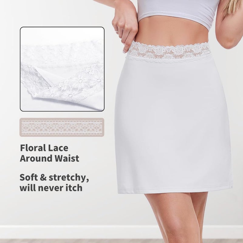 MANCYFIT Half Slips for Women Underskirt Short Mini Skirt with Floral Lace Waistband White Small - Image 2